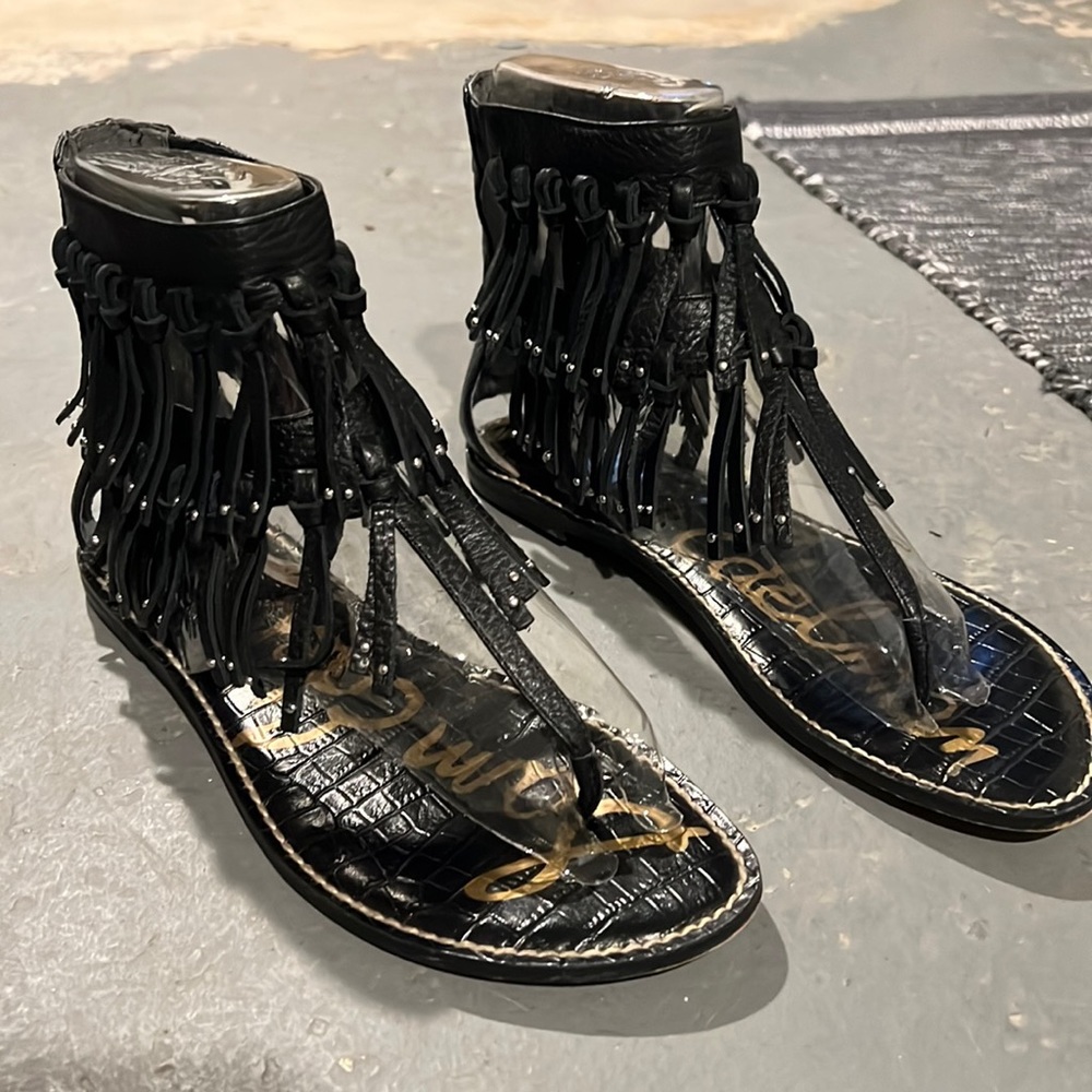 Sam Edelman Black Fringe Gladiator Sandal - 9